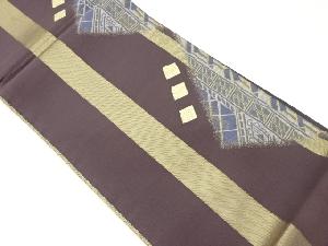 縞に色紙・幾何学模様織出し袋帯